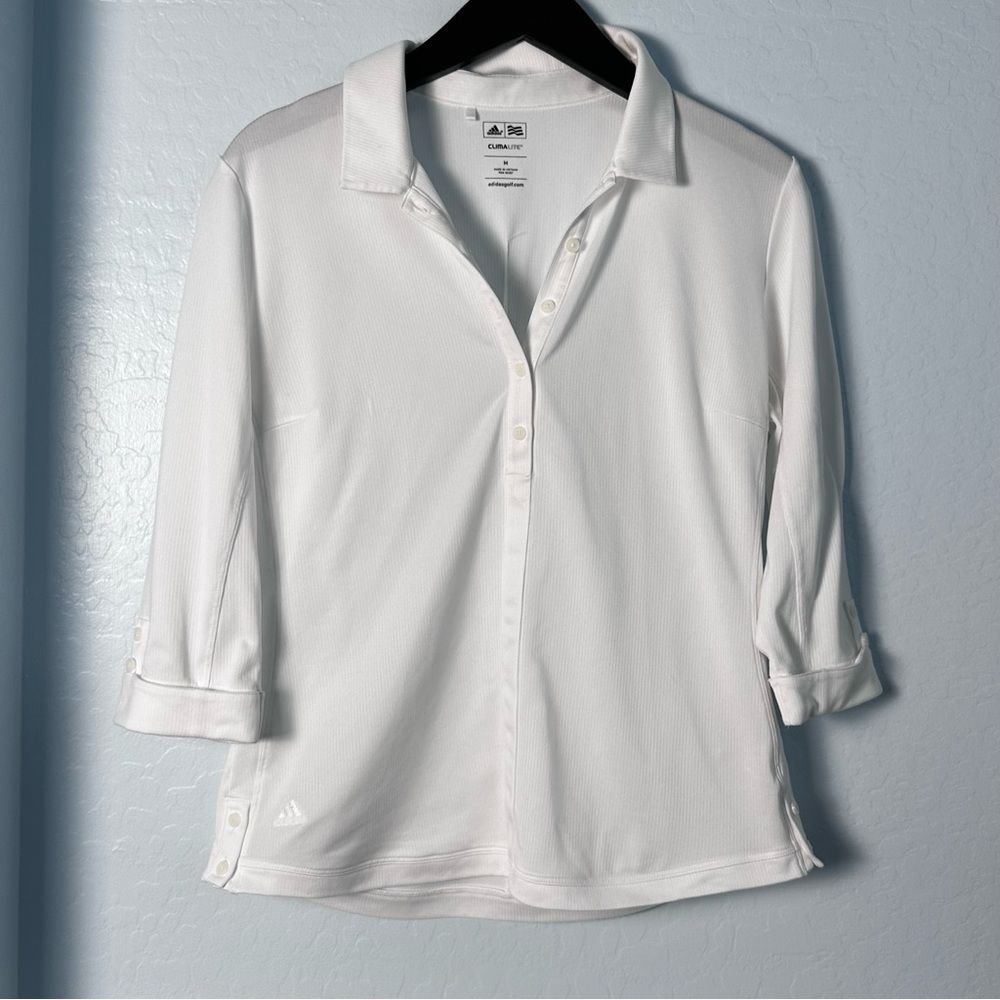 Adidas ClimaLite Women’s Golf Shirt 3/4 Sleeve Button Accent Size Medium White